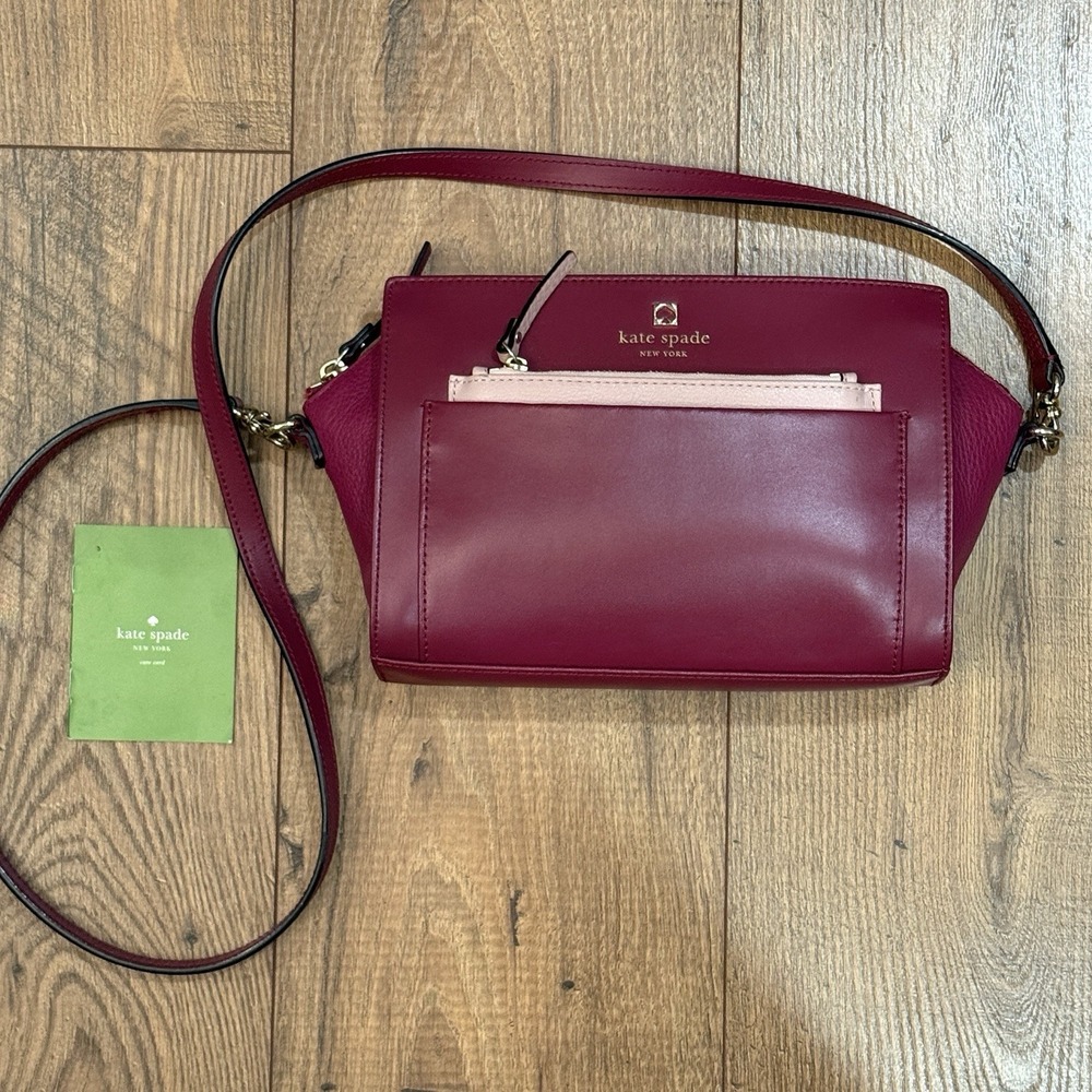 Kate Spade Hadley Street Bernadine Oxblood Zip Top‎ Satchel Crossbody Purse Bag